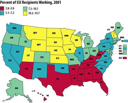 Map of % SSI recipients working